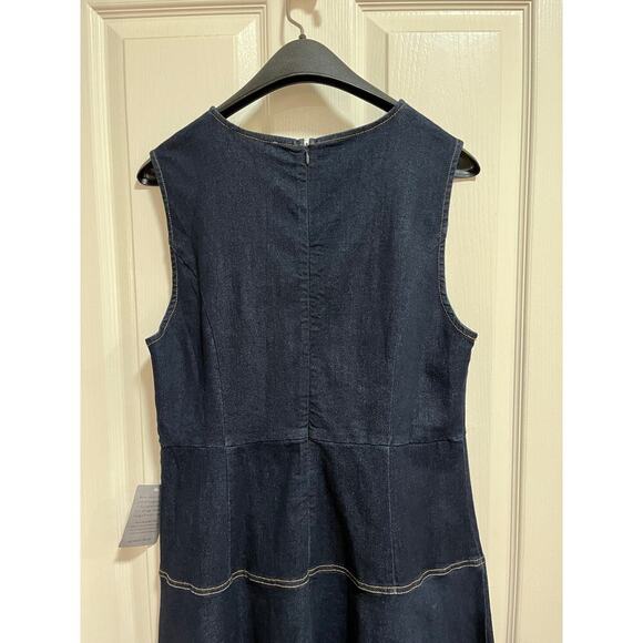 NWT Denim Midi Dress A-Line Dark Wash XL Long Modest Sleeveless Teacher Office - Picture 7 of 16